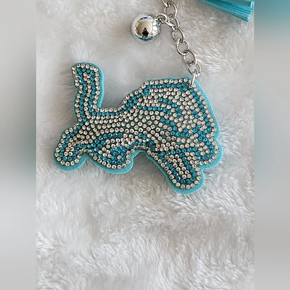 Wildcat Blue Rhinestone Keychain with Tassel Bag Charm